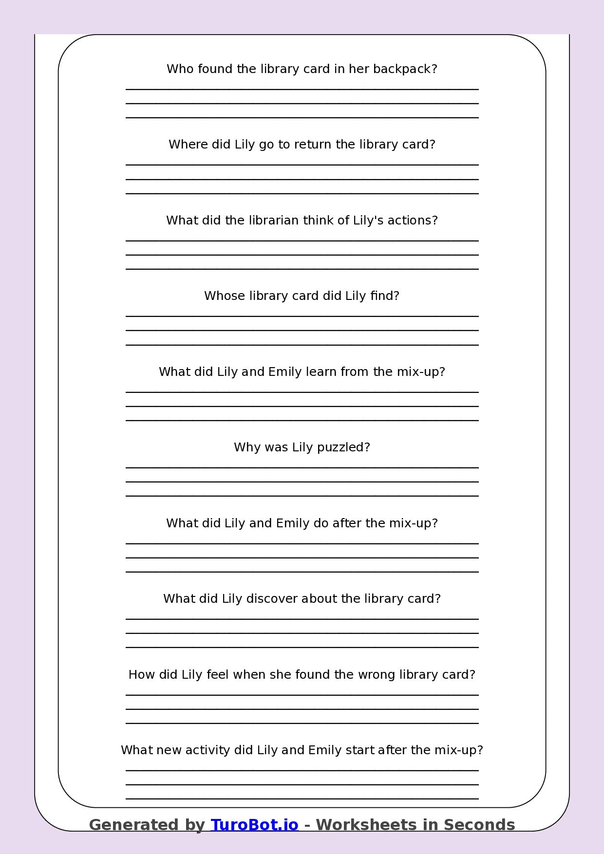 Reading Comprehension - Year 3 - The Case of the Library Card That Wasnt Mine
