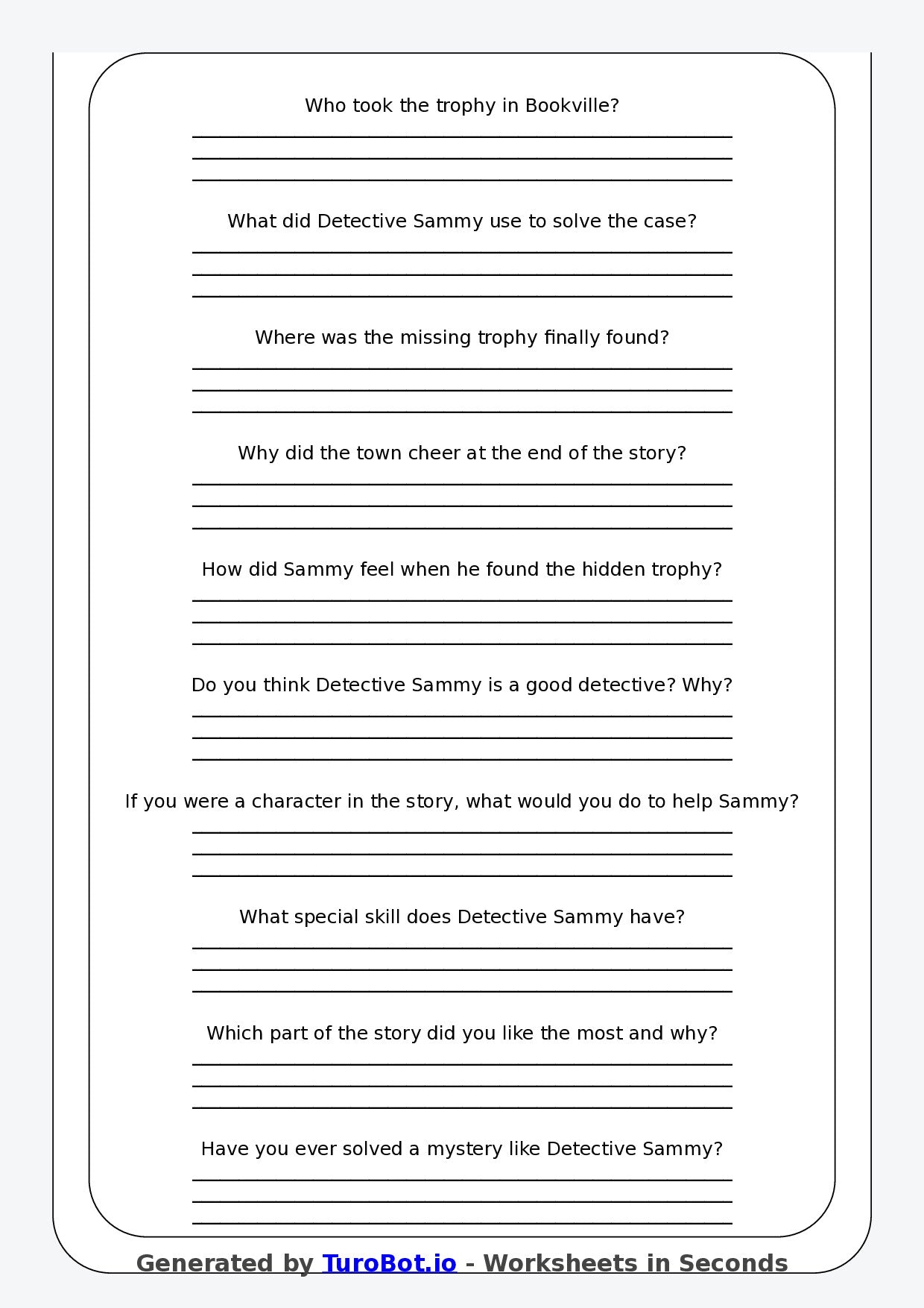 Reading Comprehension - Year 3 - The Case of the Missing Trophy