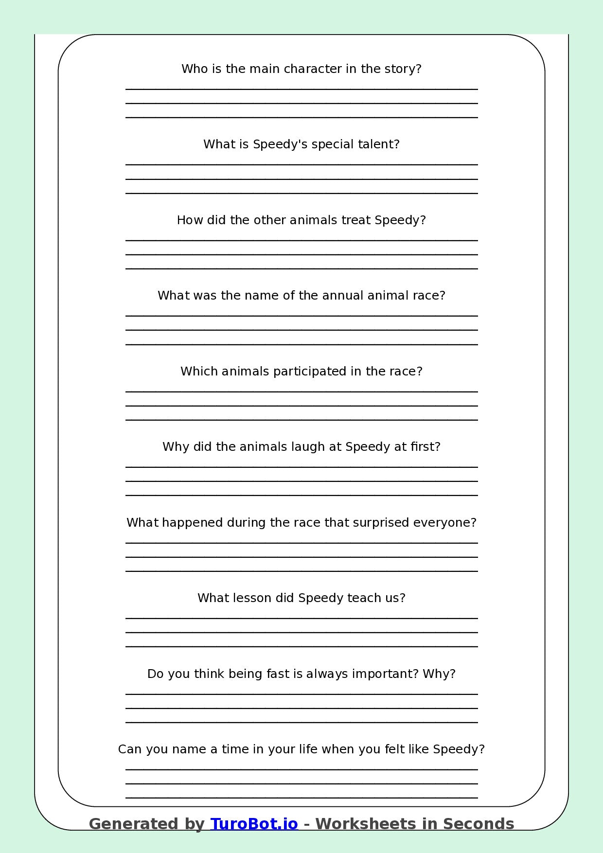 Reading Comprehension - Year 3 - The Fastest Turtle Ever