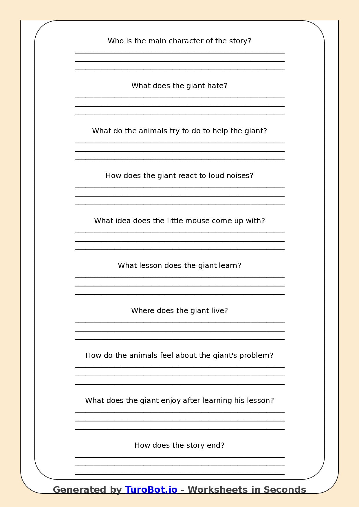 Reading Comprehension - Year 3 - The Giant Who Hated Loud Noises