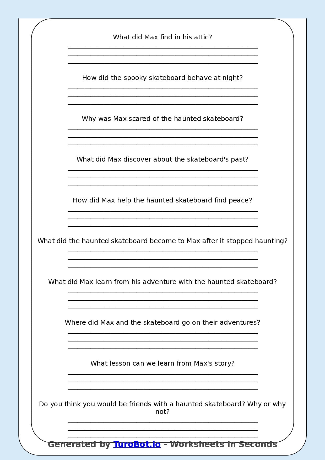 Reading Comprehension - Year 3 - The Haunted Skateboard
