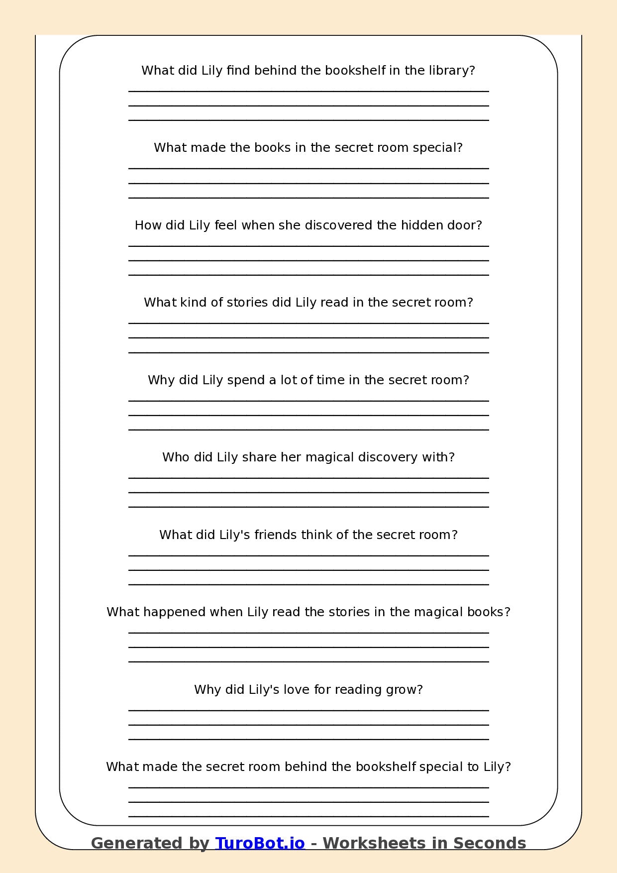 Reading Comprehension - Year 3 - The Secret Room Behind the Bookshelf