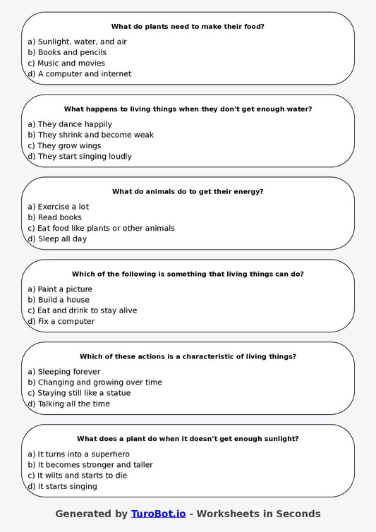 Year 3 Science Multiple Choice Worksheet β Living and Non Living Things
