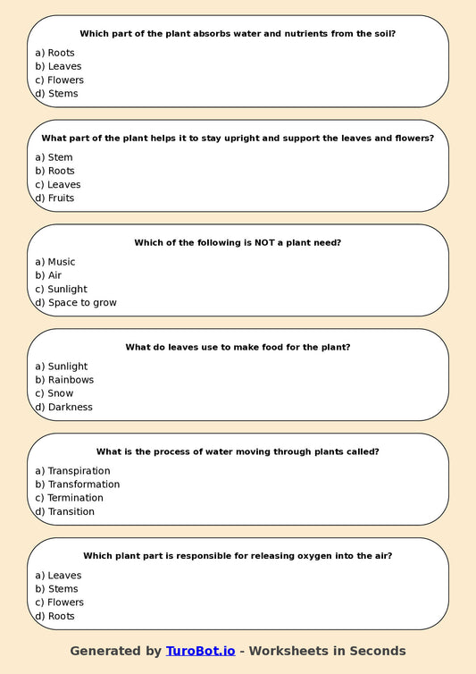 Year 3 Science Multiple Choice Worksheet β Plant Needs and Growth