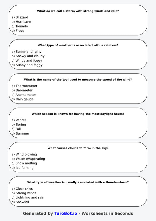 Year 4 Science Multiple Choice Worksheet β Weather Patterns and Seasons