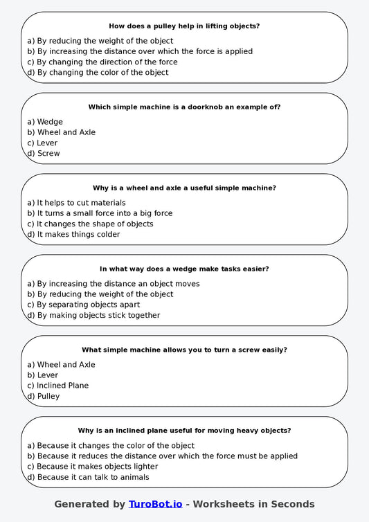 Year 5 Science Multiple Choice Worksheet β Simple Machines in Everyday Life