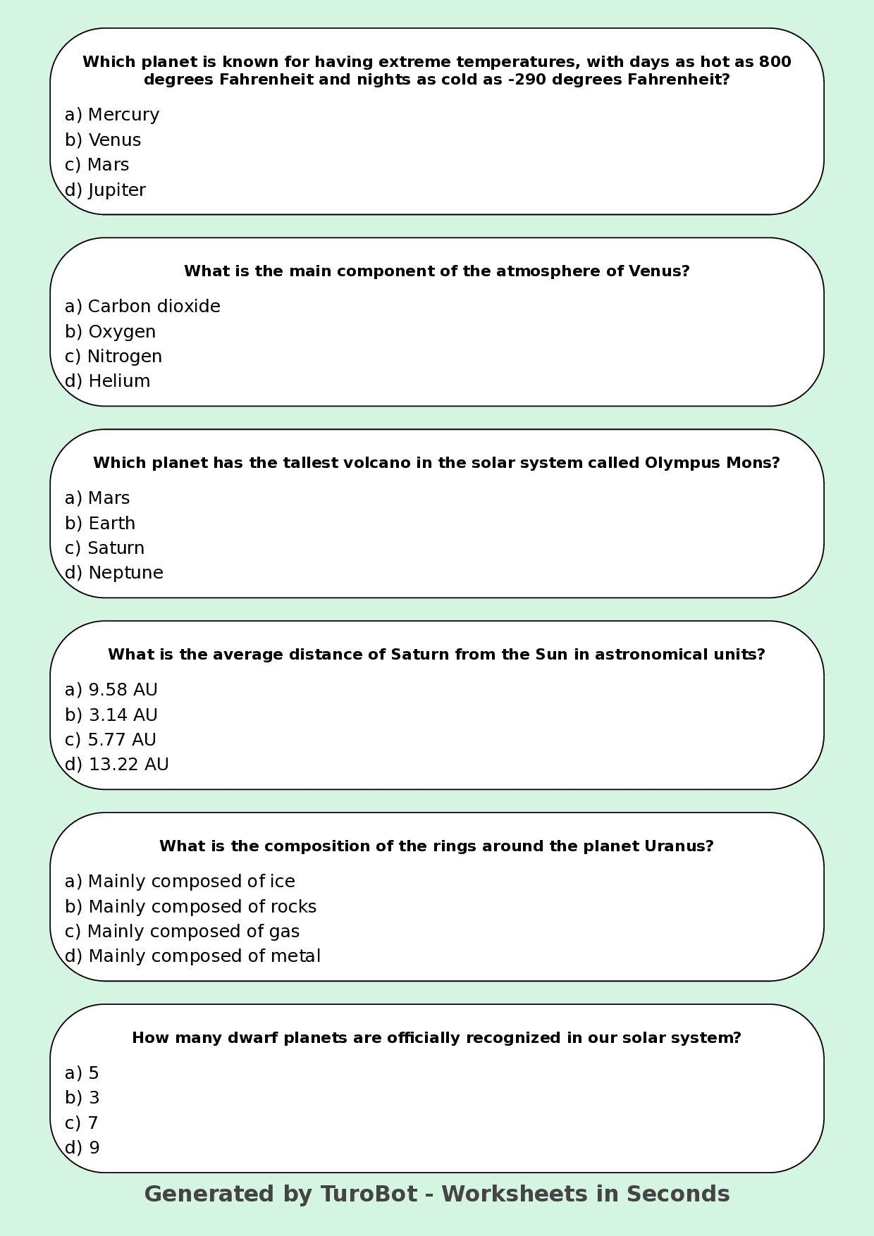 Science - Year 5 - Solar System