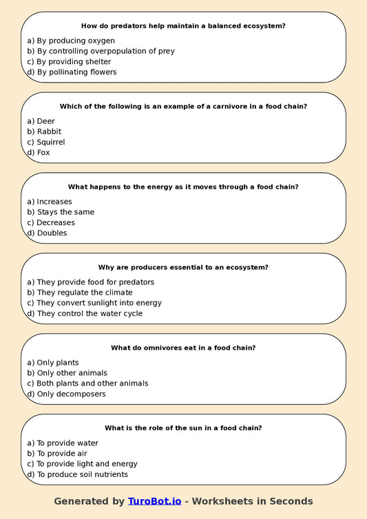 Year 6 Science Multiple Choice Worksheet β Food Chains and Ecosystems