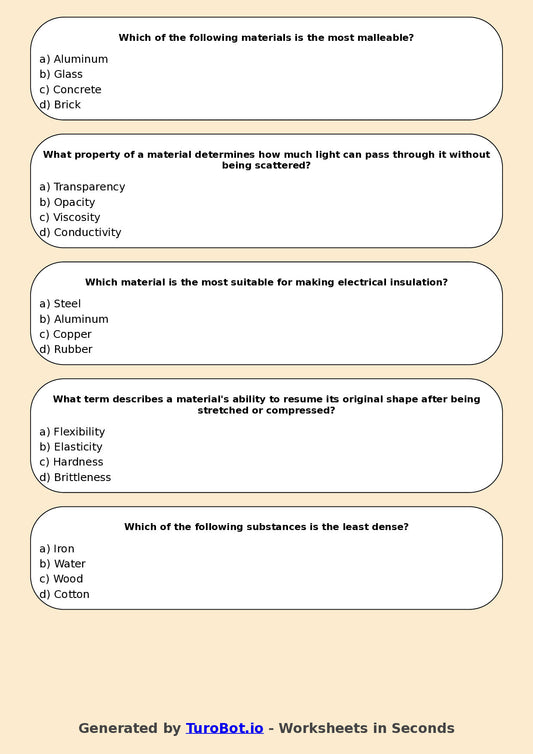 Year 6 Science Multiple Choice Worksheet β Properties of Materials