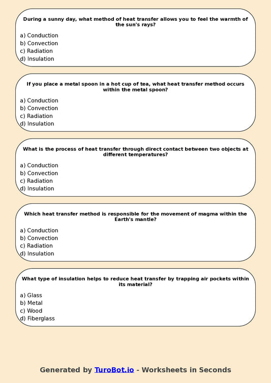 Year 7 Science Multiple Choice Worksheet β Heat Transfer Methods