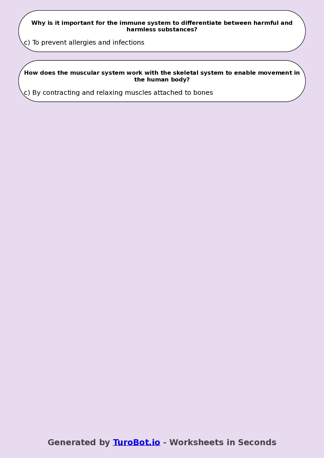 Year 7 Science Multiple Choice Worksheet – Human Body Systems