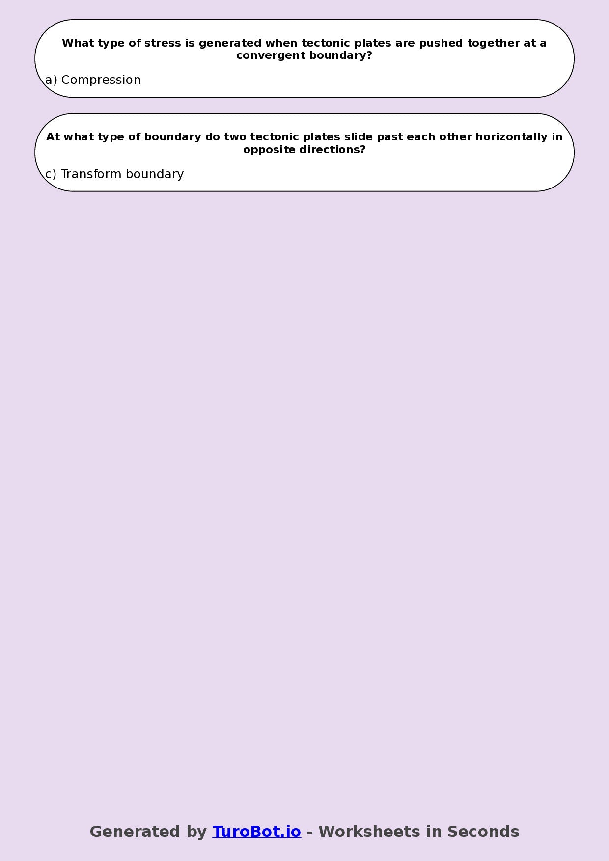 Year 8 Science Multiple Choice Worksheet – Earths Layers and Plate Movement
