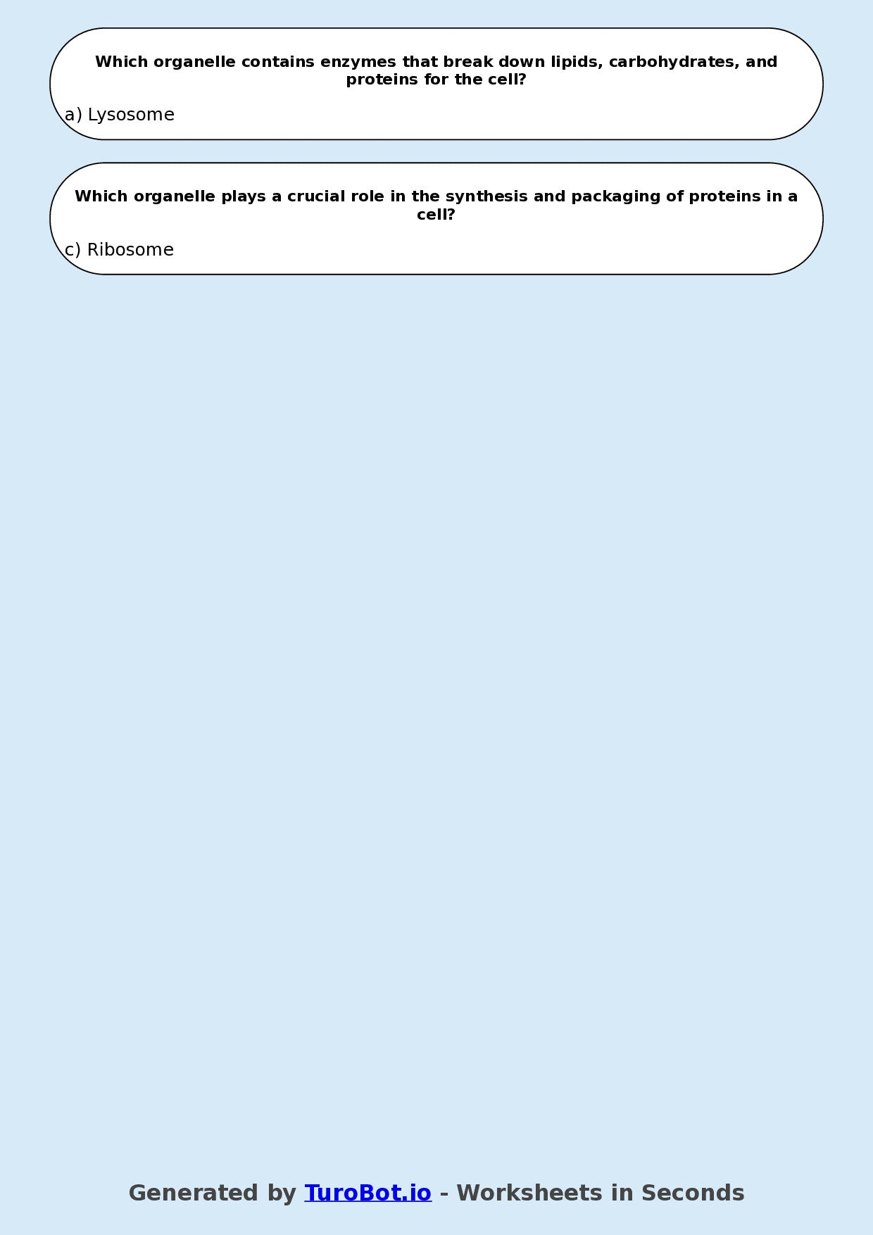 Year 9 Science Multiple Choice Worksheet – Cell Structure and Functions