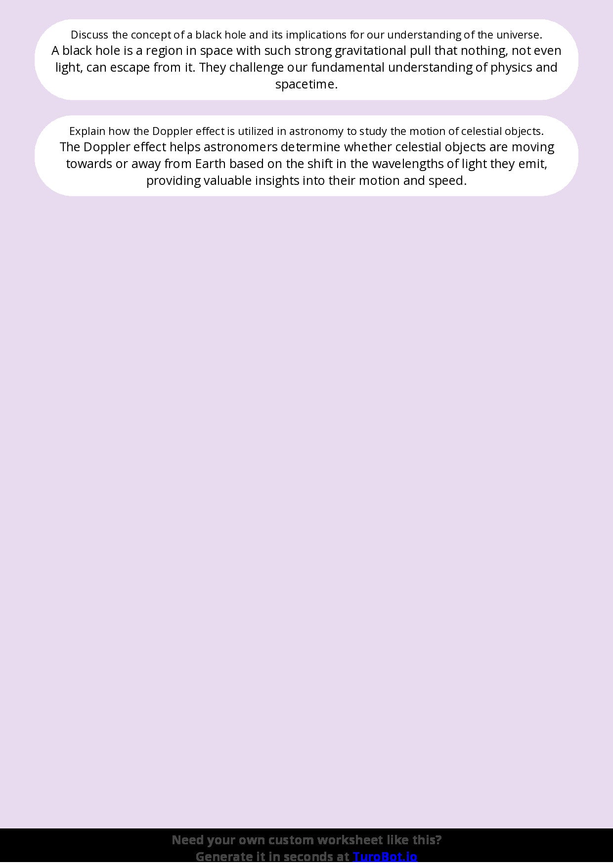 Free Worksheet - Year 9 Science The Solar System and Space Exploration Short Answer Response