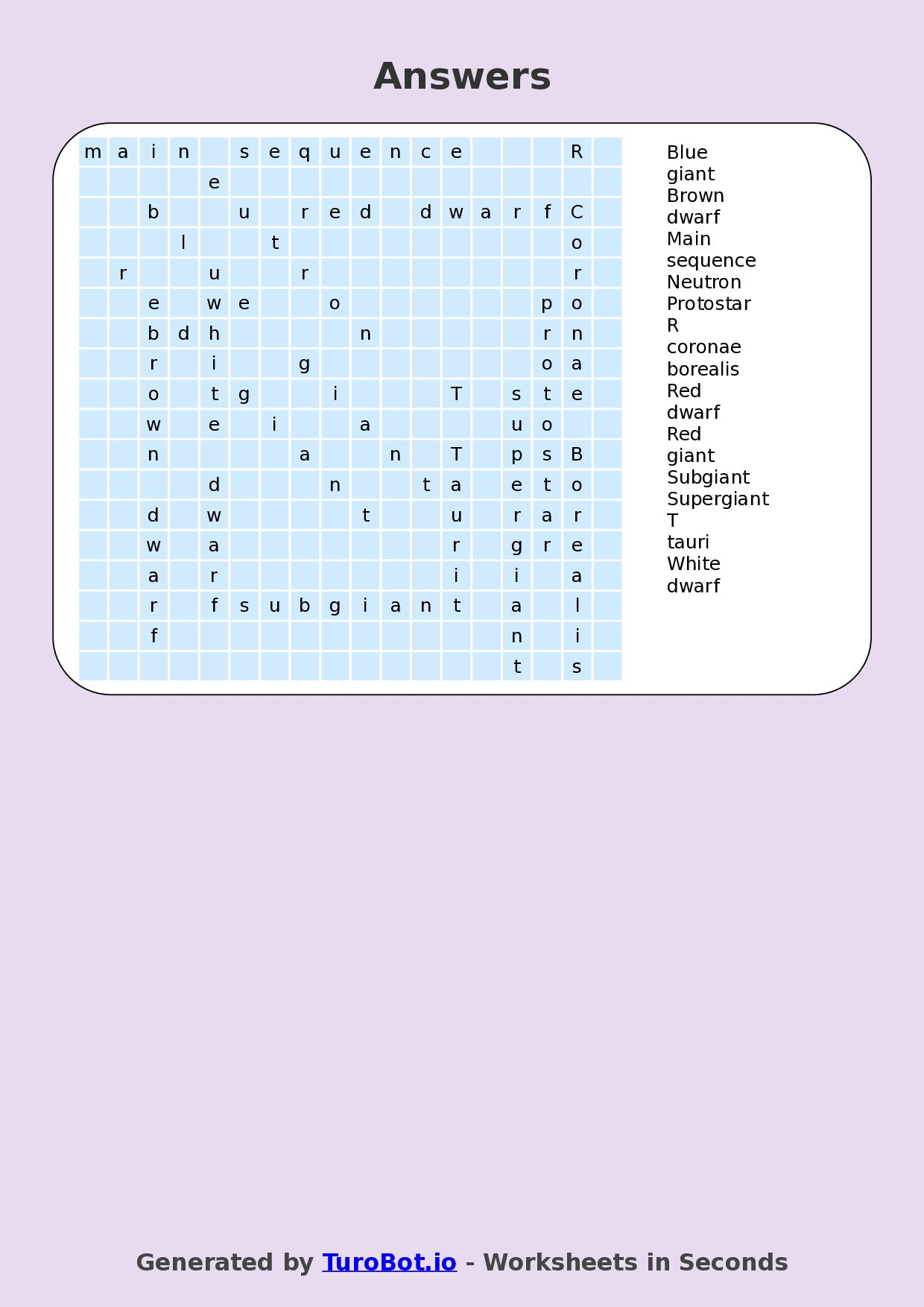 Science - Year 6 - Find a Word - Types of Stars – Free Find a Word Worksheet