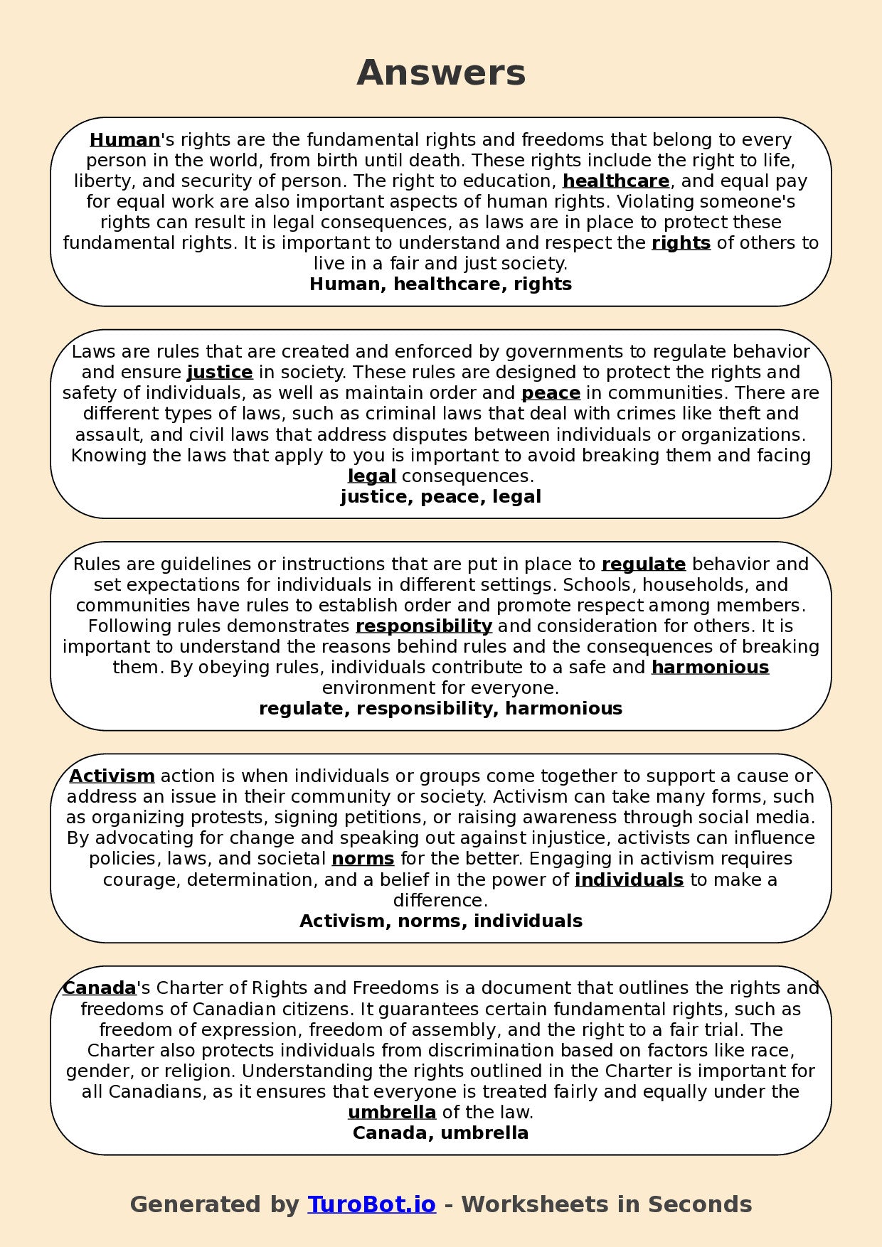 Year 6 Social Studies Fill in the Blanks Worksheet – Rules, Laws, and Rights