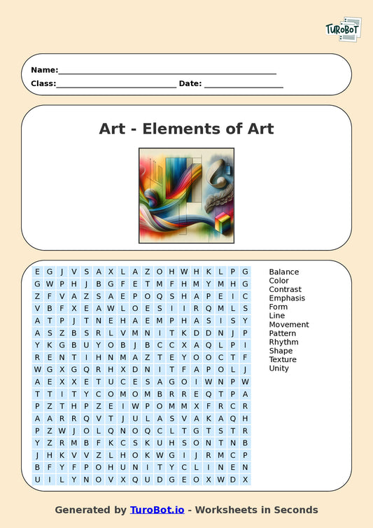 Art - Year 4 - Find a Word - Elements of Art – Free Find a Word Worksheet