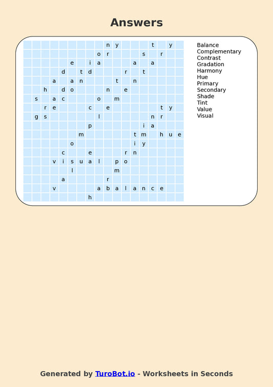 Art - Year 5 - Find a Word - Color Theory – Free Find a Word Worksheet