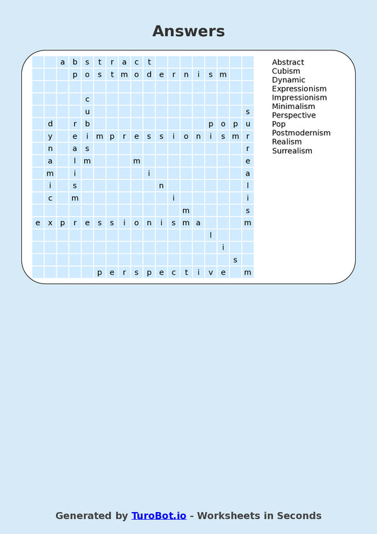 Art - Year 6 - Find a Word - Art Movements – Free Find a Word Worksheet