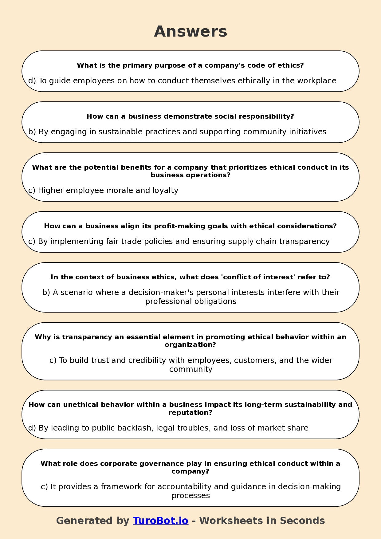 Year 11 Business Multiple Choice Worksheet – Business Ethics and Social Responsibility