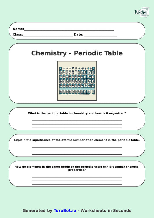 Chemistry - Year 8 - Periodic Table