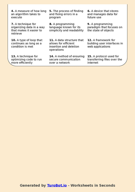Computer Science and Information Technology - Year 11 - Crossword - Programming and Algorithms