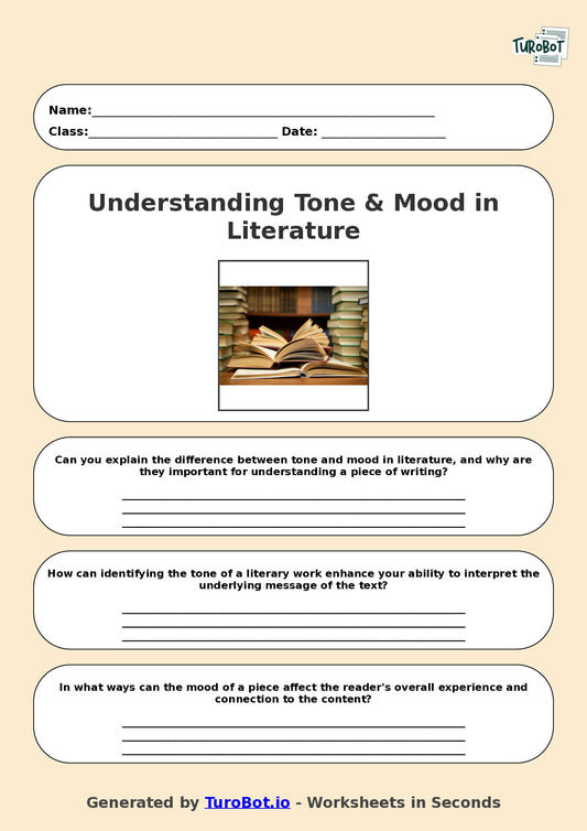 English - Year 11 Worksheet: Understanding Tone in Literature