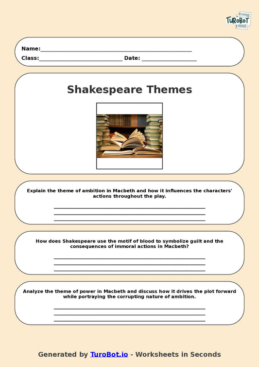 English - Year 10 Worksheet: Analysing Shakespeare’s Macbeth