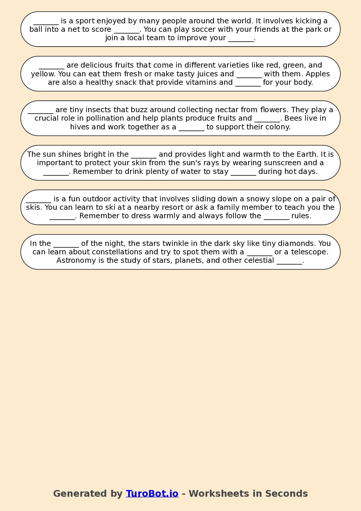 Year 2 English Fill in the Blanks Worksheet – Common Sight Words