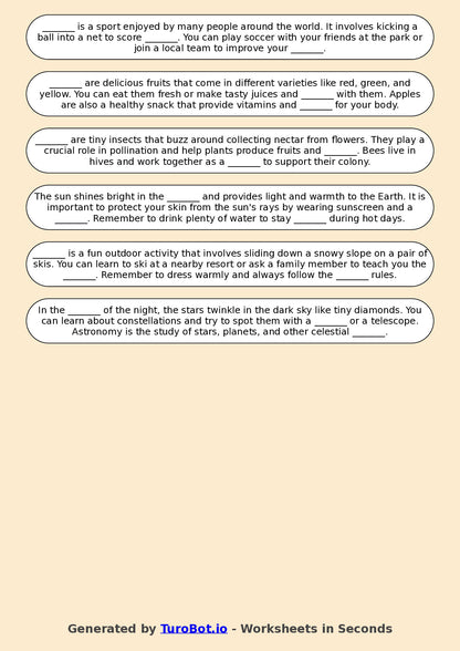 Year 2 English Fill in the Blanks Worksheet – Common Sight Words