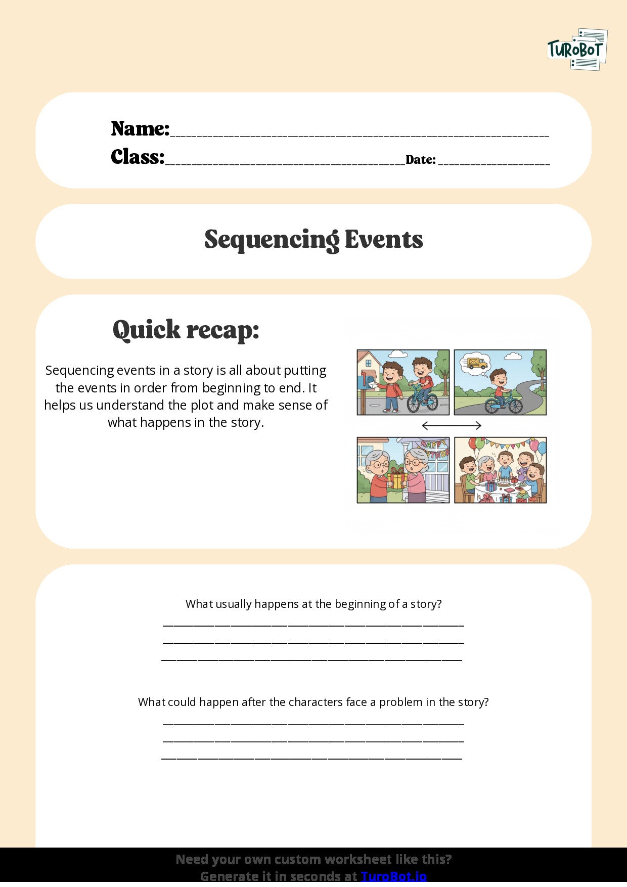Free Worksheet - Year 3 English Sequencing Events in a Story Short Answer Response