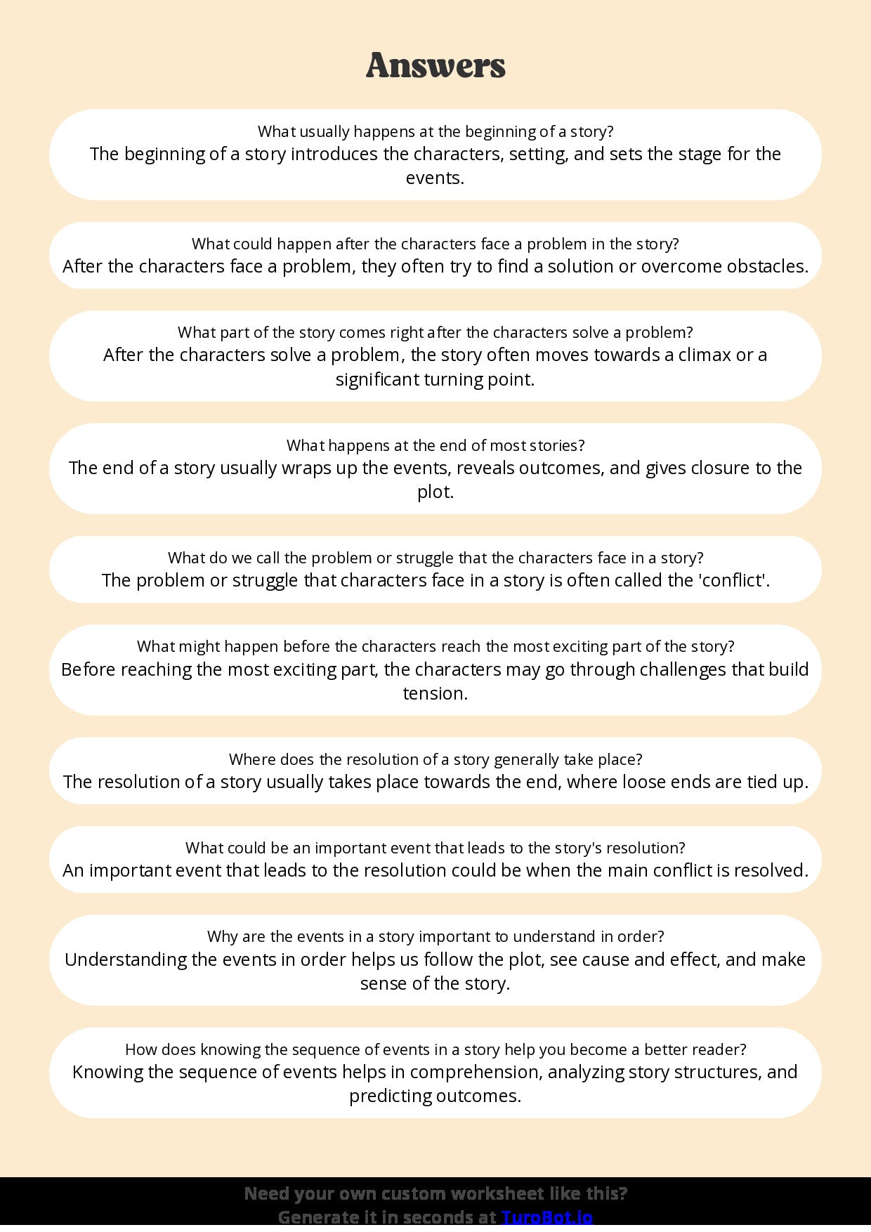 Free Worksheet - Year 3 English Sequencing Events in a Story Short Answer Response