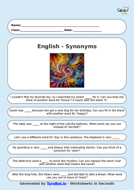 English - Year 3 - Synonyms Practice