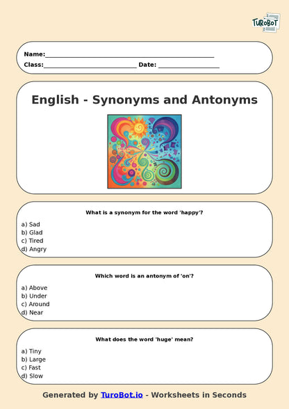 Year 4 English Multiple Choice Worksheet – Understanding Synonyms and Antonyms