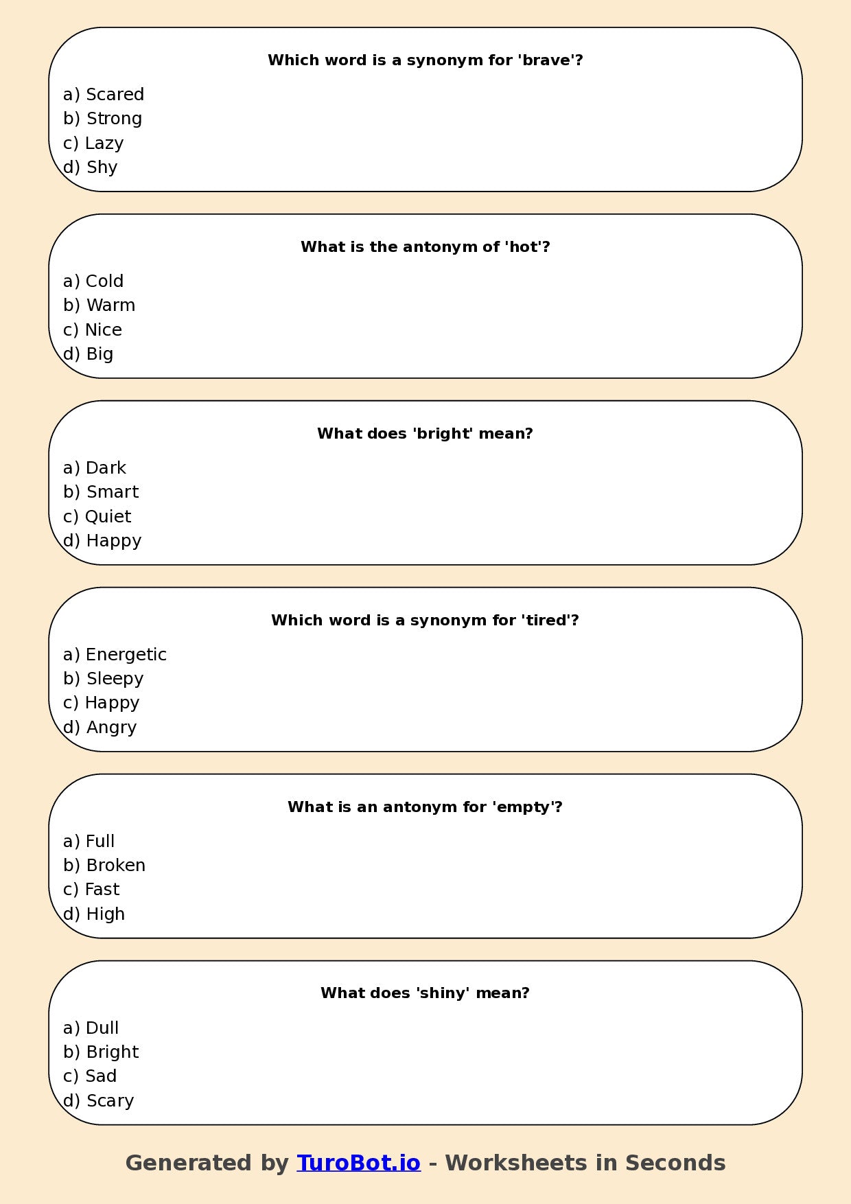 Year 4 English Multiple Choice Worksheet – Understanding Synonyms and Antonyms