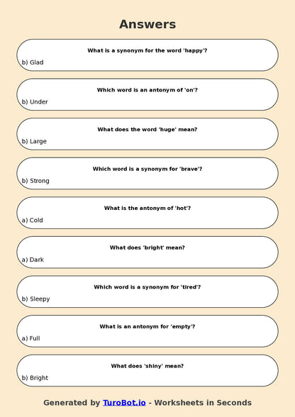 Year 4 English Multiple Choice Worksheet – Understanding Synonyms and Antonyms