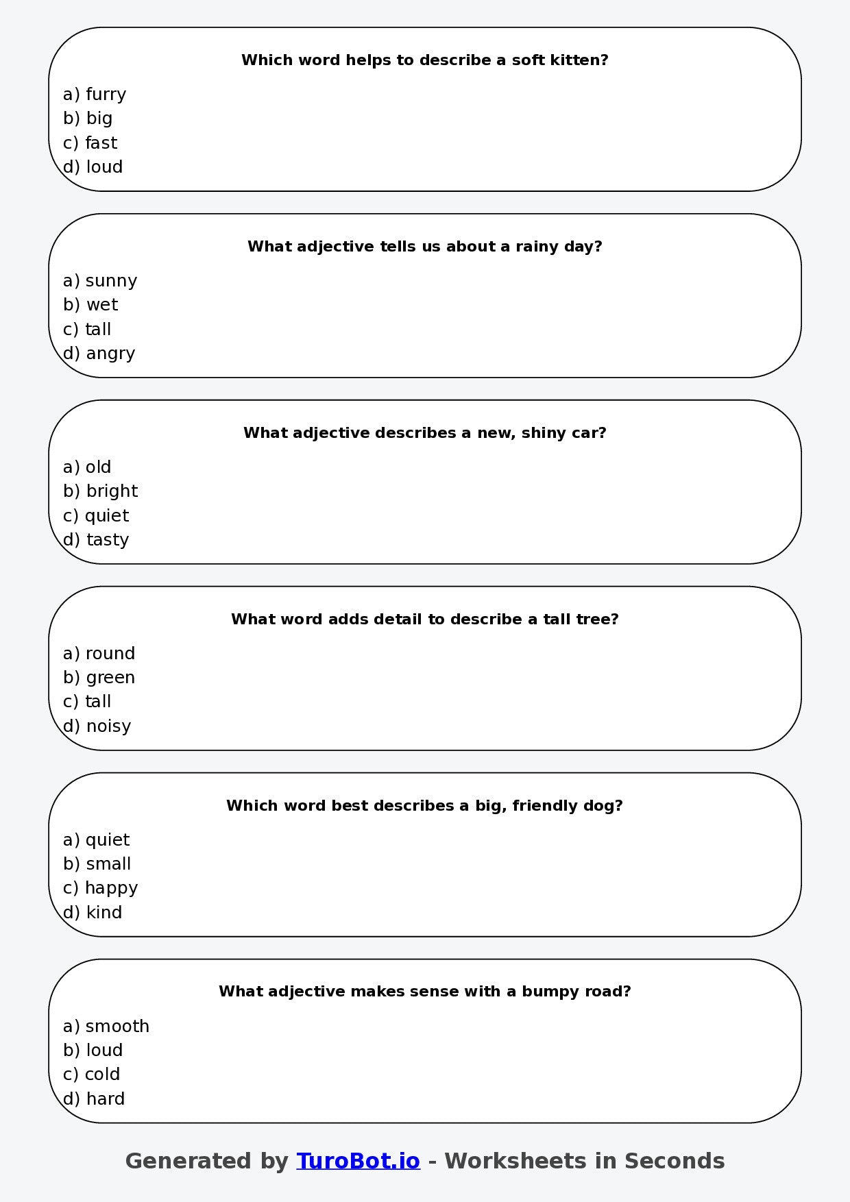 Year 4 English Multiple Choice Worksheet – Using Adjectives to Add Detail