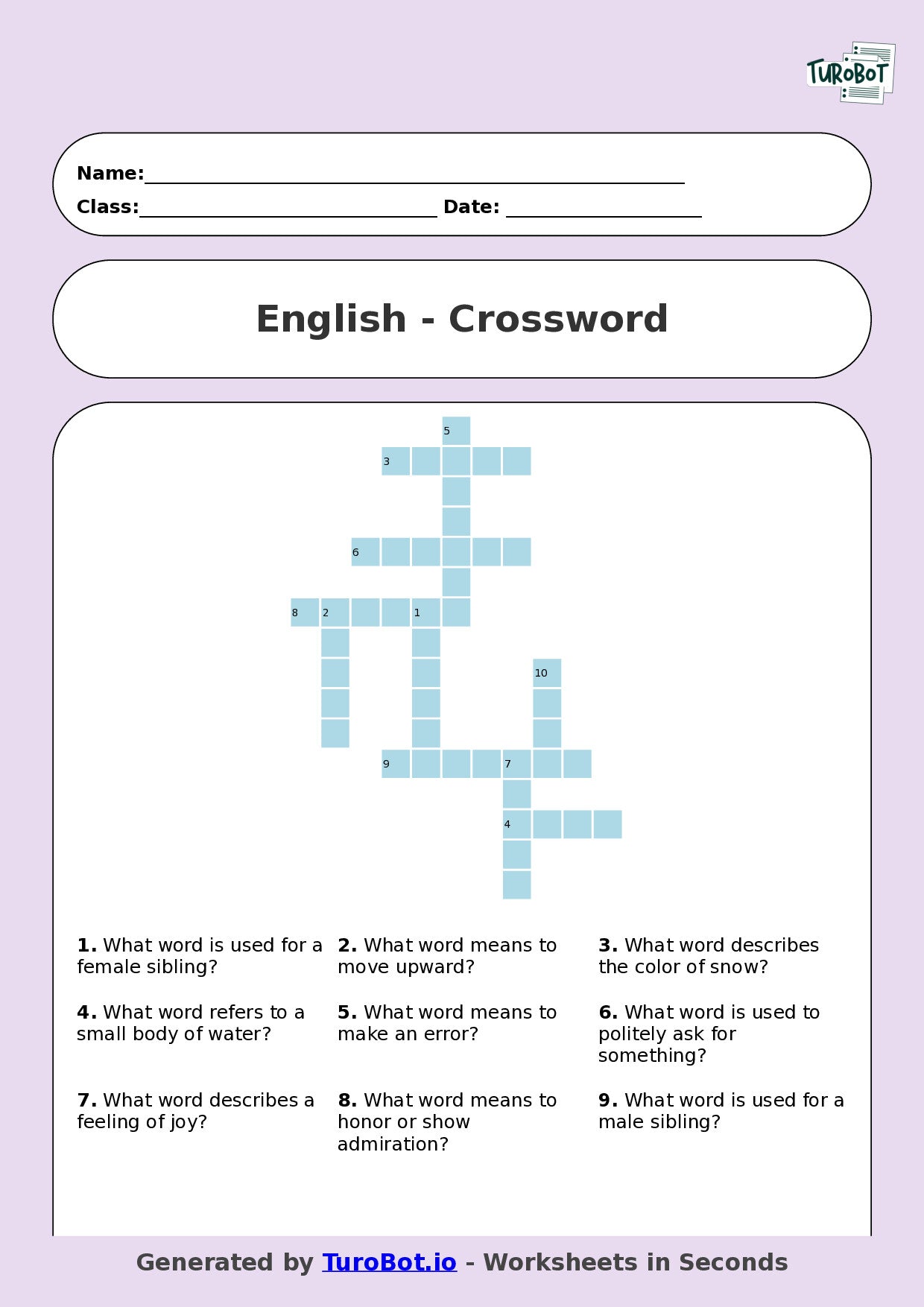 Year 5 English Crossword Worksheet – Common Homophones