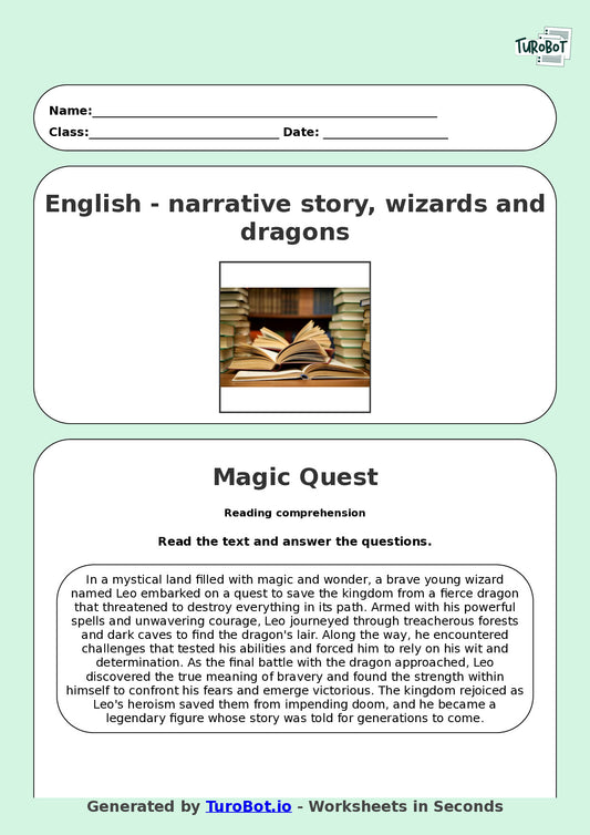 English - Year 5 - Magic Quest Comprehension