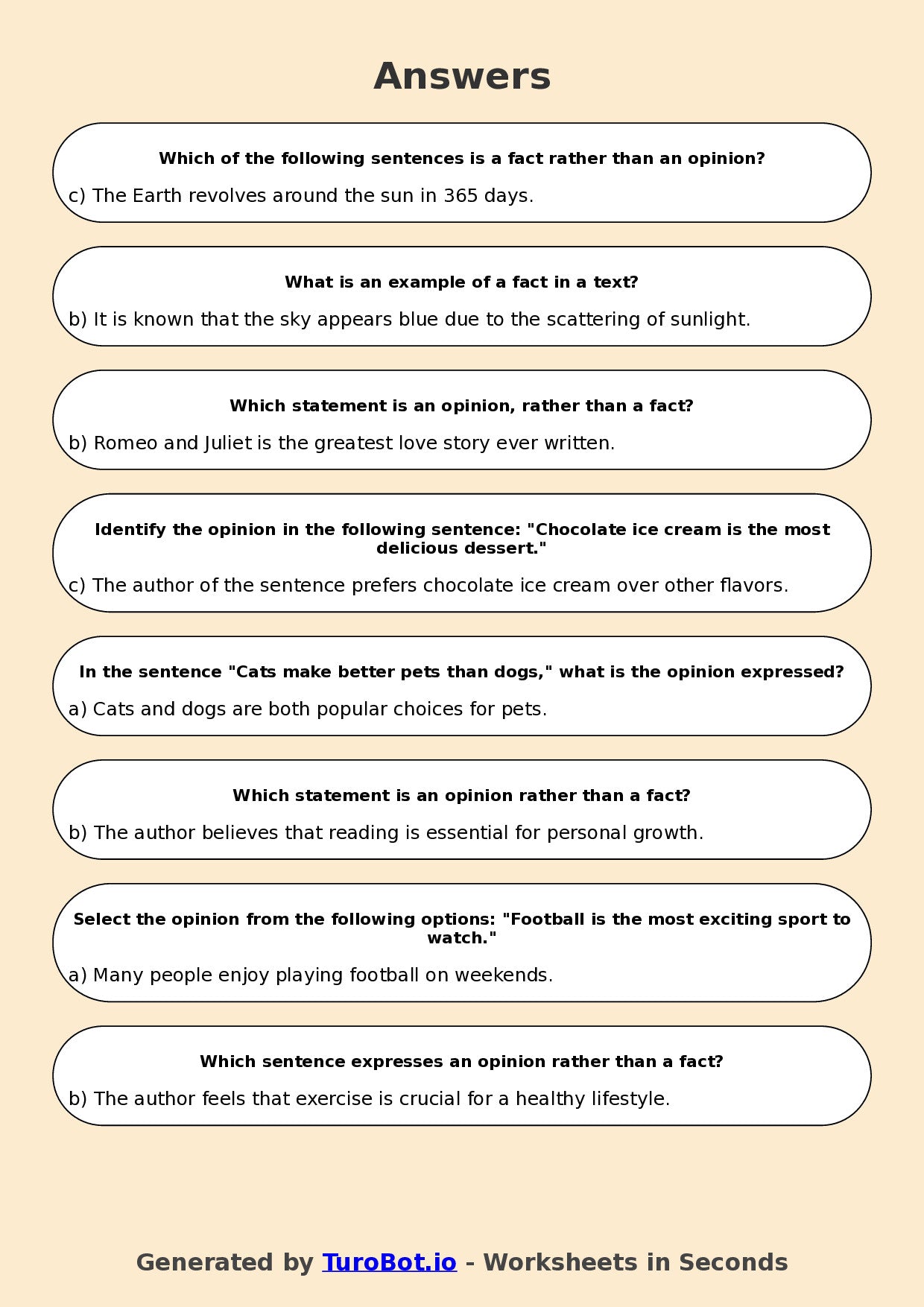 Year 5 English Multiple Choice Worksheet – Fact and Opinion in Texts