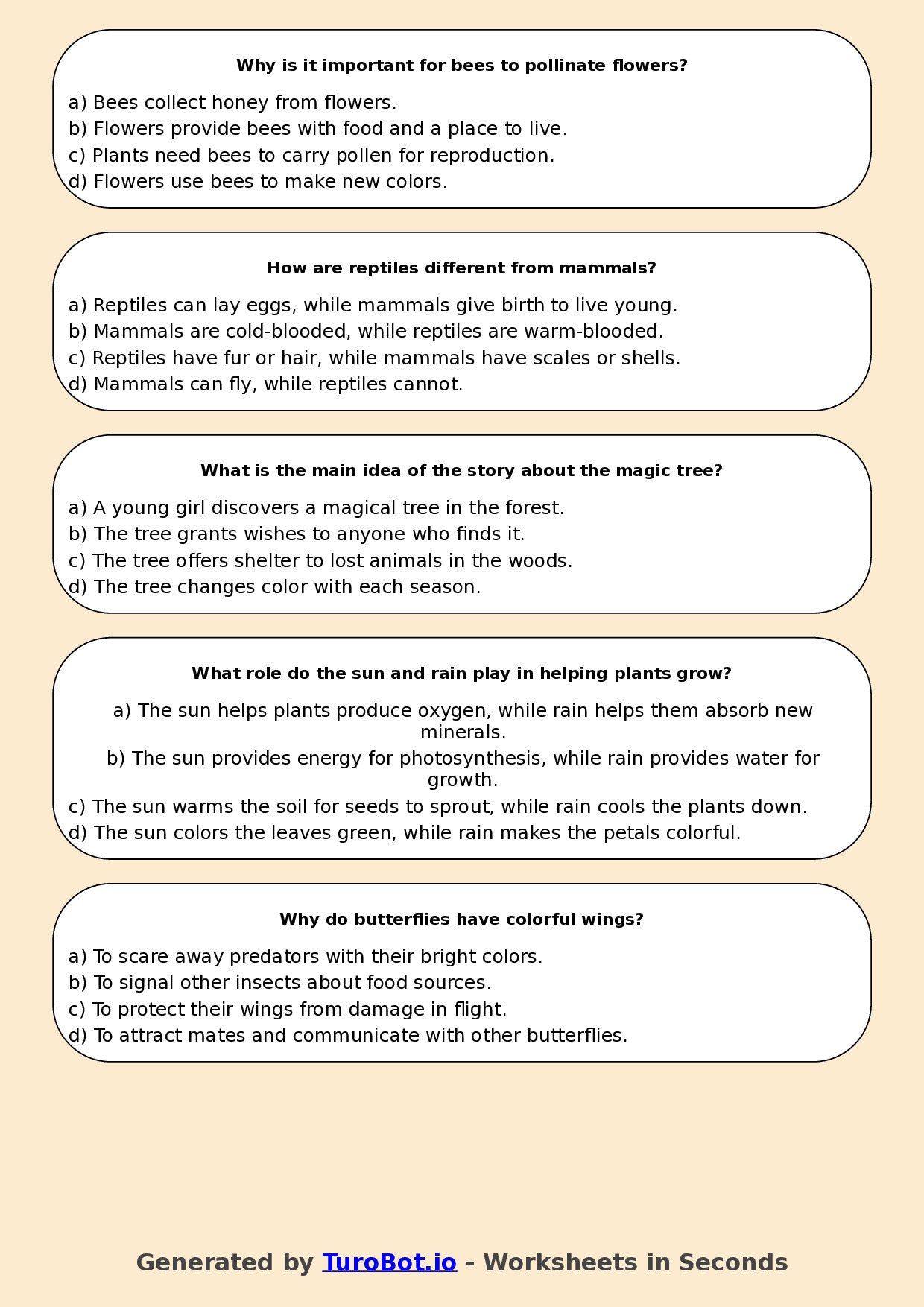 Year 5 English Multiple Choice Worksheet – Identifying Main Idea and Details