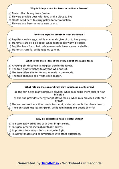 Year 5 English Multiple Choice Worksheet – Identifying Main Idea and Details