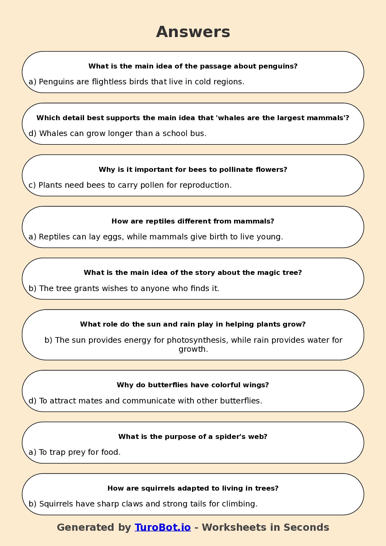 Year 5 English Multiple Choice Worksheet – Identifying Main Idea and Details
