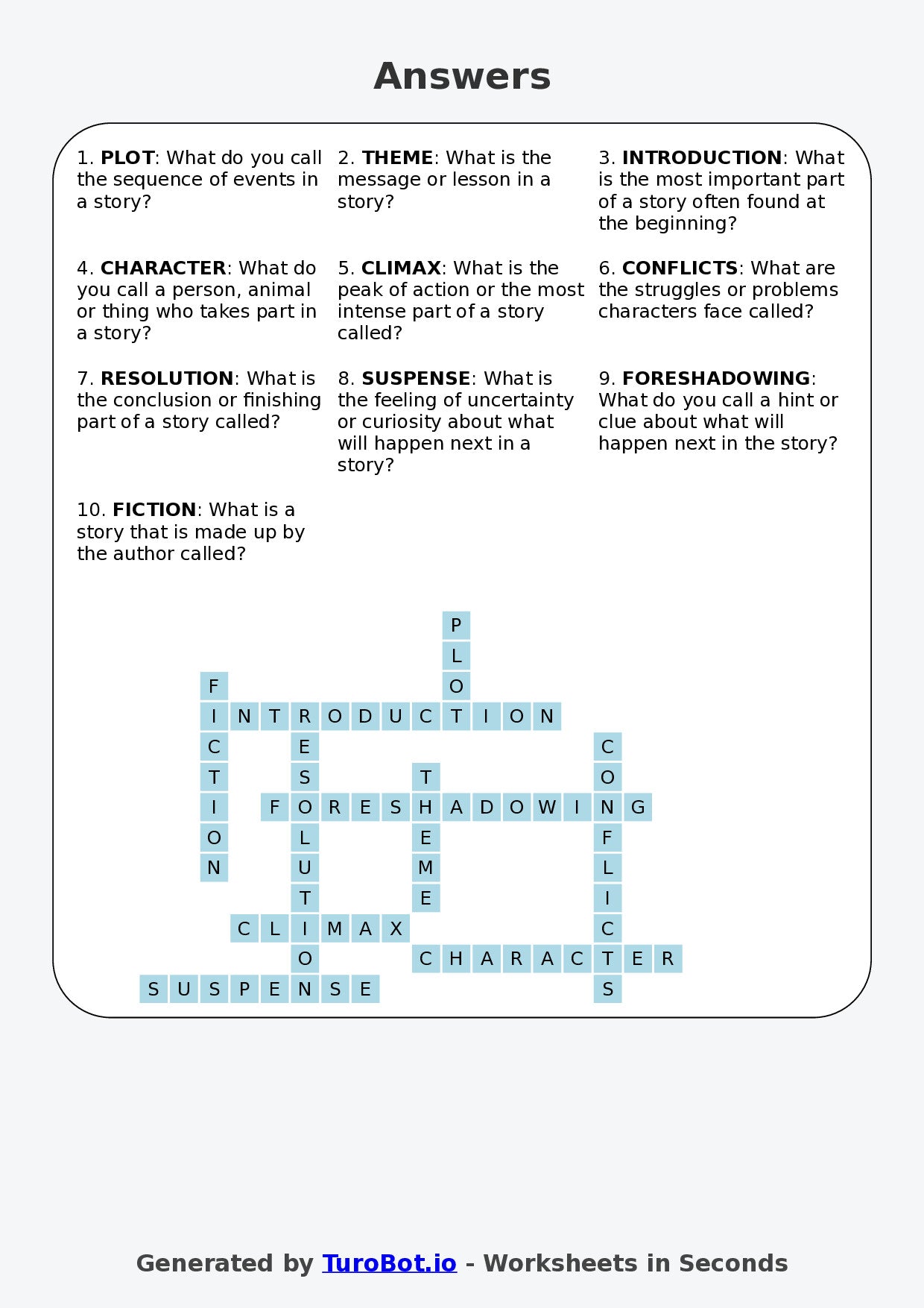 Year 6 English Crossword Worksheet – Story Vocabulary