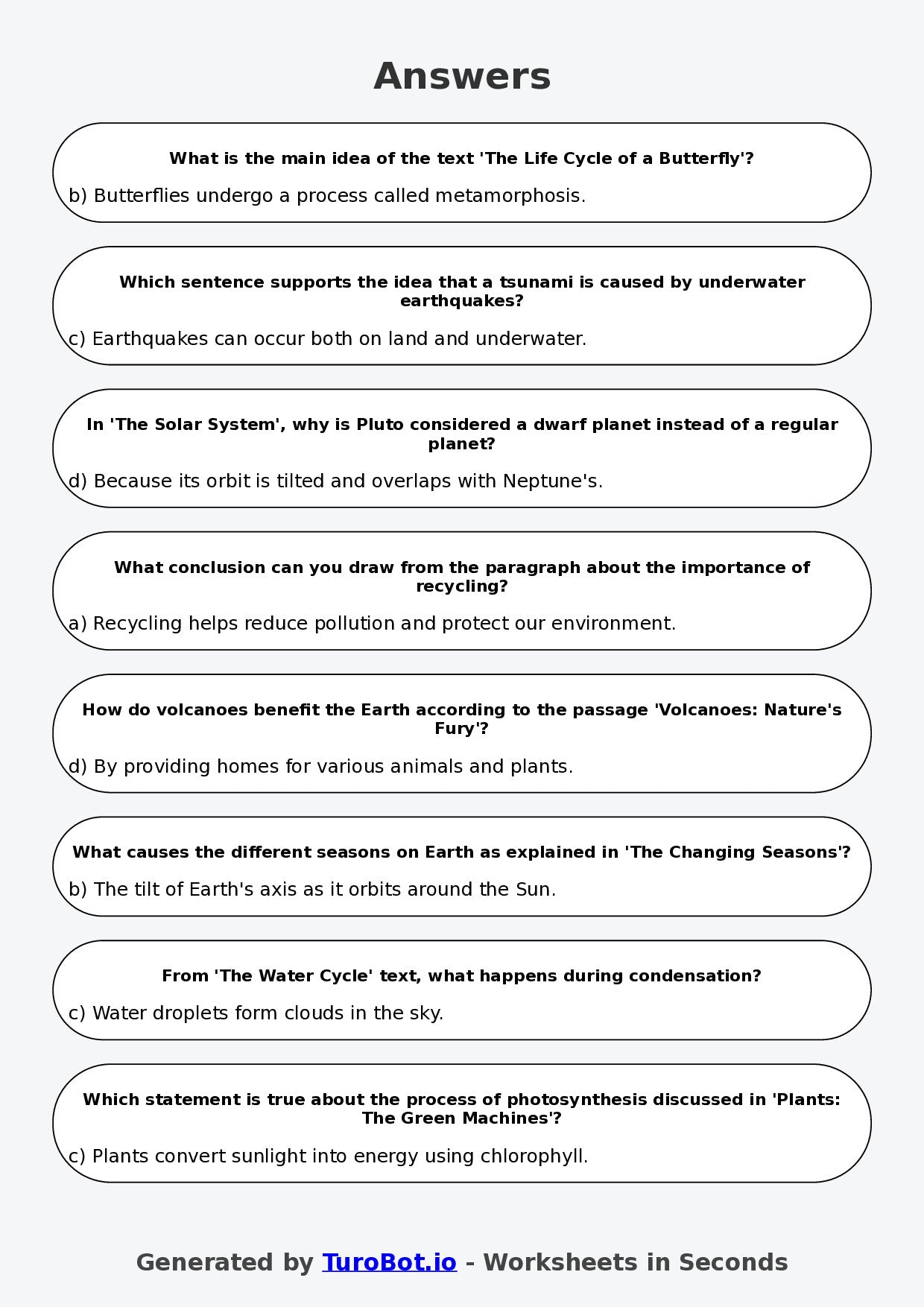 Year 6 English Multiple Choice Worksheet – Summarising Informational Texts