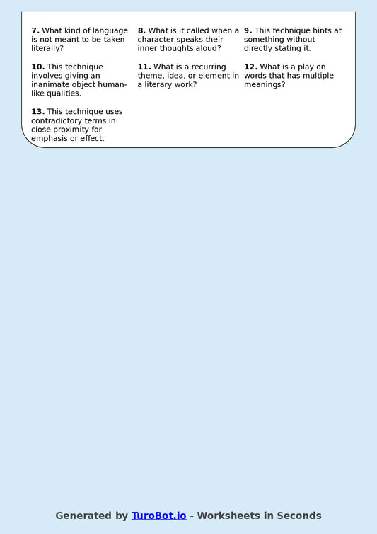 English - Year 7 - Crossword - Literary Devices and Techniques