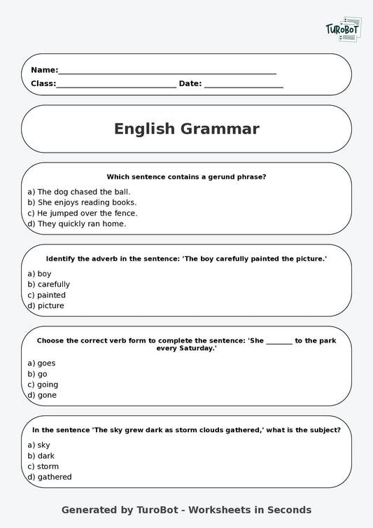 English - Year 7 Worksheet: Grammar Skills Builder