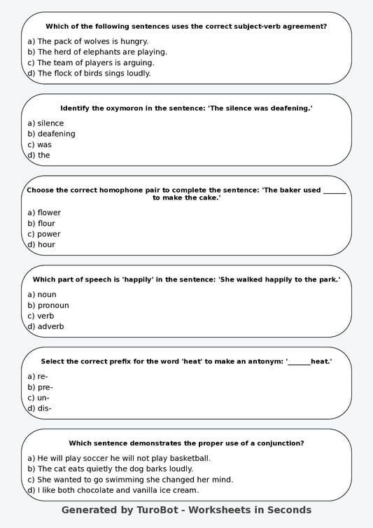 English - Year 7 Worksheet: Grammar Skills Builder