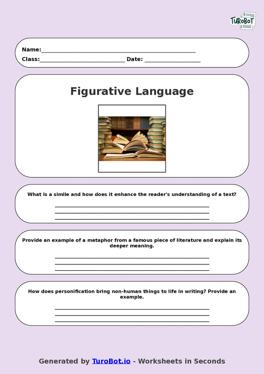 English - Year 7 Worksheet: Figurative Language Practice