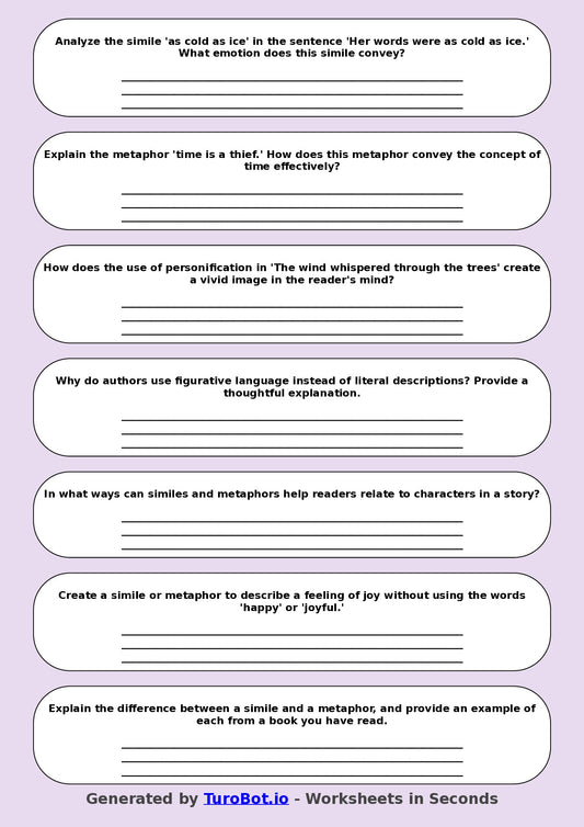 English - Year 7 Worksheet: Figurative Language Practice